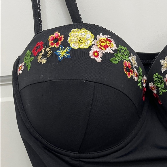 Johnny Was Haley Corset Black Floral Embroidered One Piece Swimsuit - Size Large - Picture 3 of 16